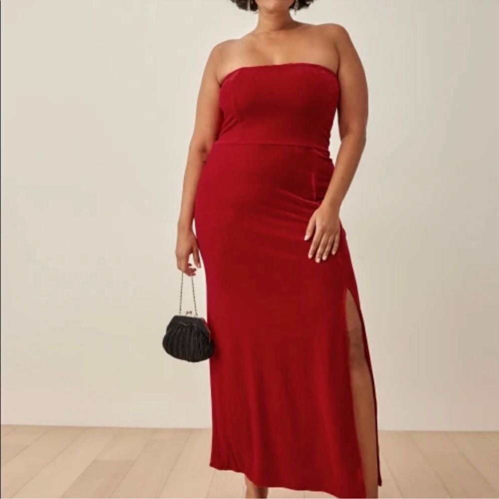 Reformation Beacon Strapless Maxi Dress Cherry Red